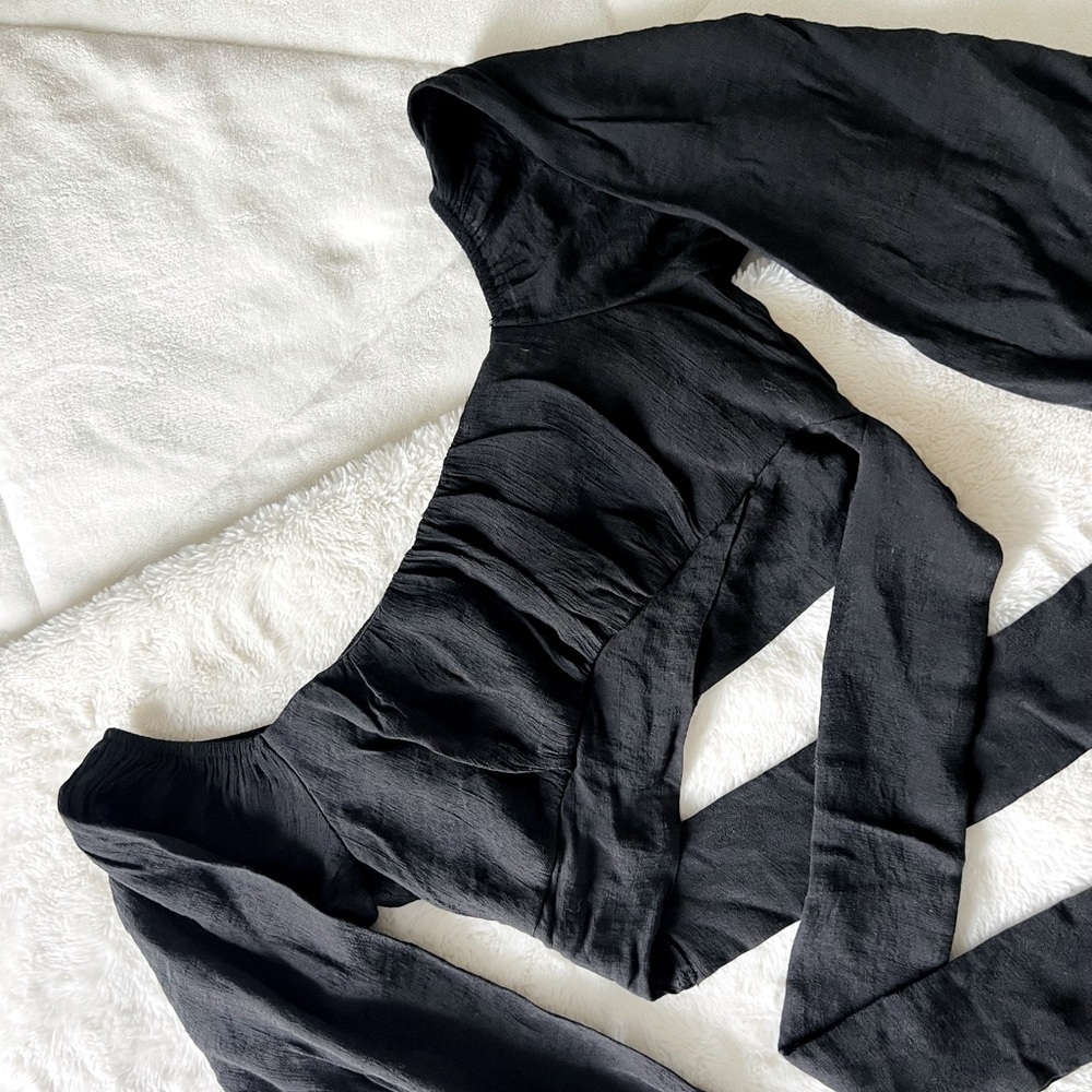 Black Crop Long Sleeve Dress Tie Top | Size S | Never Worn - Picture 3 of 3